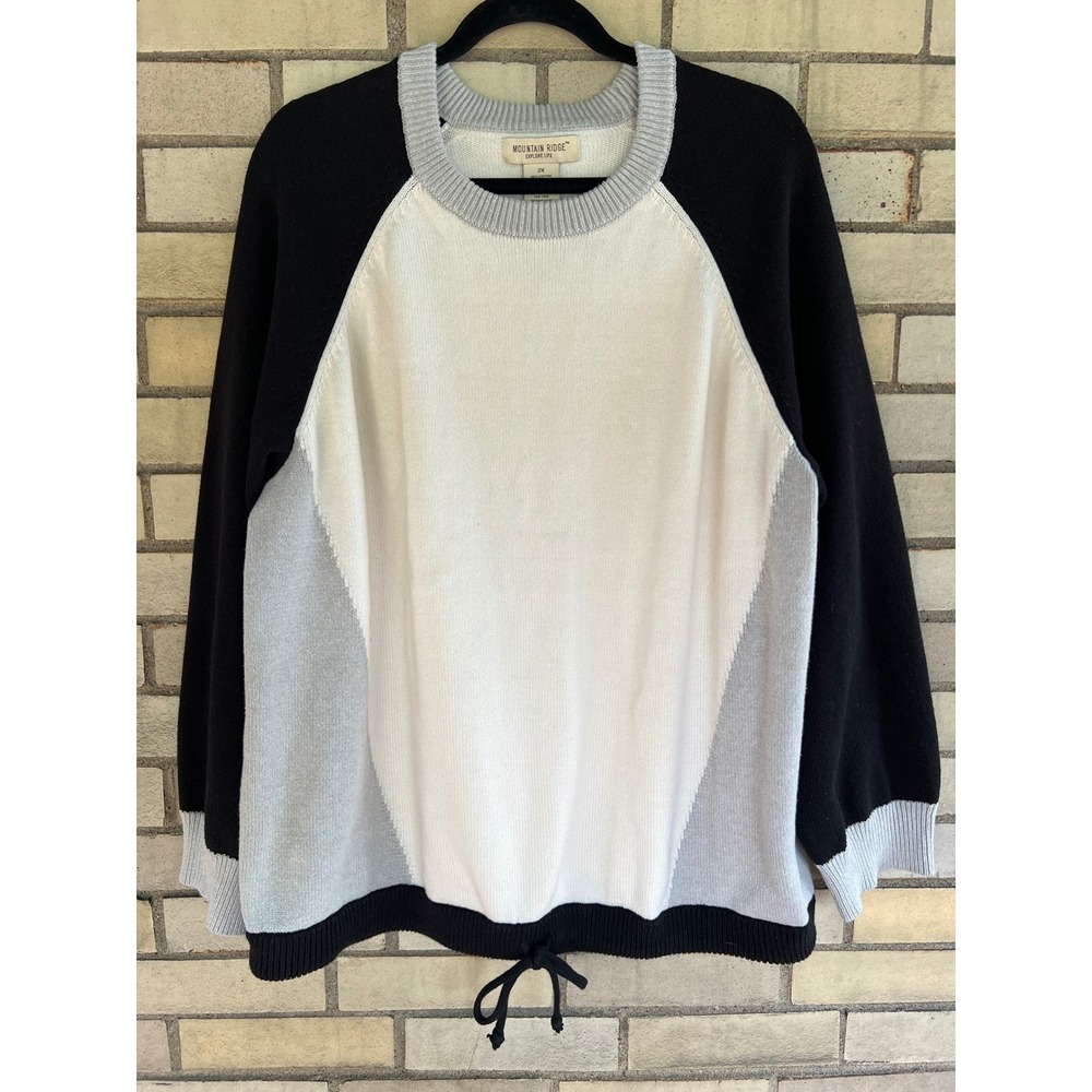 Mountain Ridge Colorblock Raglan Long Sleeve Drawstring Hem Sweater Plus Size 2X